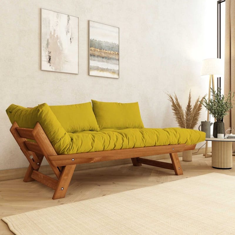Zylar 2-seter Utfellbar Sovesofa i Stoff med Treramme - Gul - Møbler - Sofaer - Sovesofaer - 2 seters sovesofa