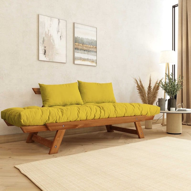 Zylar 2-seter Utfellbar Sovesofa i Stoff med Treramme - Gul - Møbler - Sofaer - Sovesofaer - 2 seters sovesofa
