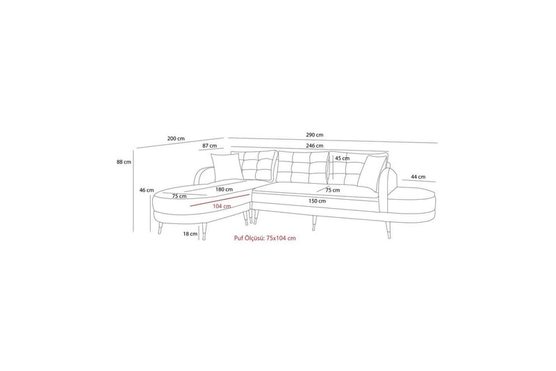 Sufian 3-seters sofa med Divan - Antrasitt - Møbler - Sofaer - Sofa med sjeselong