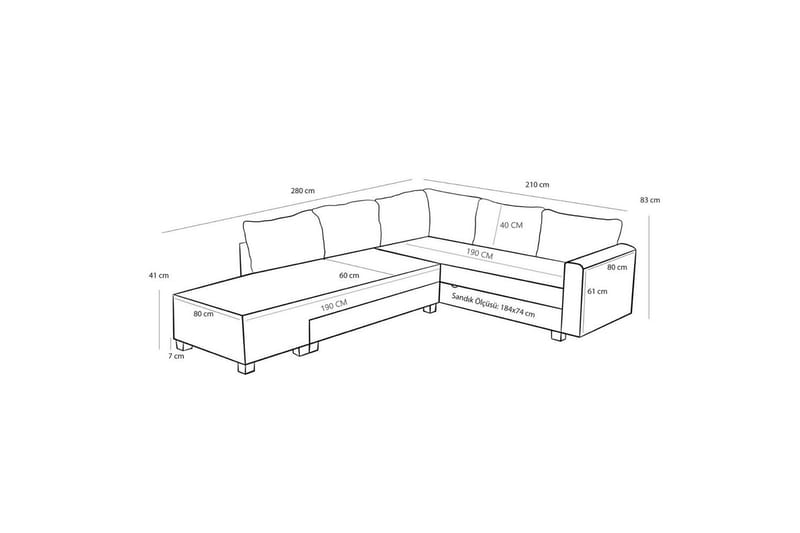 Sufian Soffa med Sjeselong 4-sits - Antrasitt - Møbler - Sofaer - Sovesofaer
