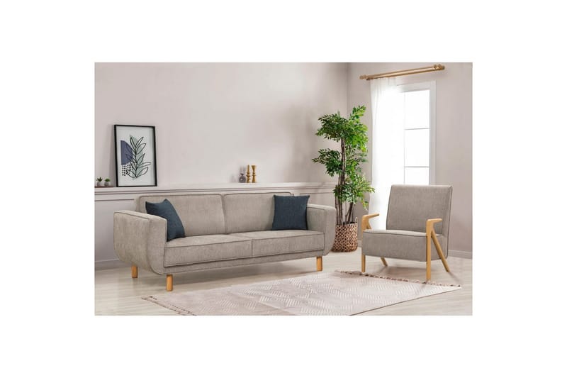 Sufian Sovesofa 3-sits - Mellomfarget tre/Grå - Møbler - Sofaer - Sovesofaer