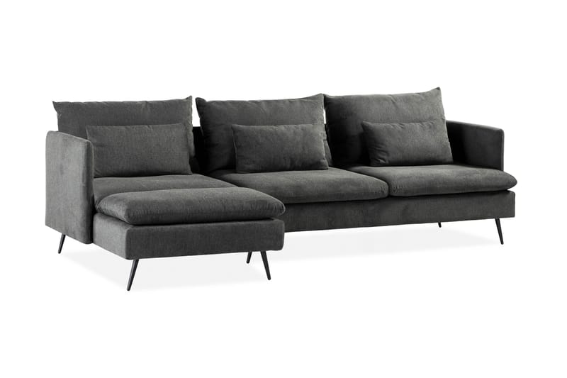 Svartvik Sjeselongsofa i fløyel - Dyp sofa med sjeselong - Vendbar - Grå - Møbler - Sofaer - Sofa med sjeselong