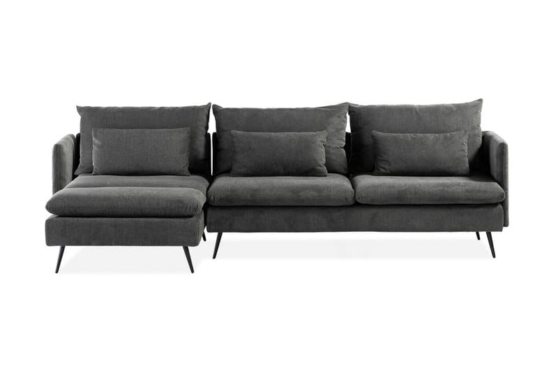 Svartvik Sjeselongsofa i fløyel - Dyp sofa med sjeselong - Vendbar - Grå - Møbler - Sofaer - Sofa med sjeselong