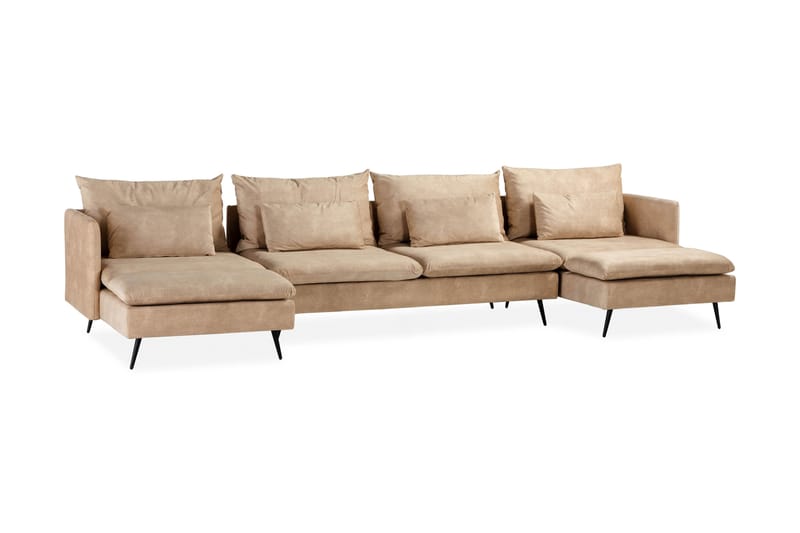 Svartvik U-Sofa i Fløyel - Dyp dobbel sjeselongsofa - Beige - Møbler - Sofaer - U-sofa