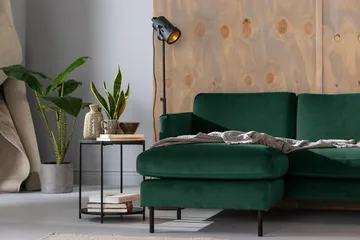 Teodin U-sofa med Divan Fløyel Venstre - Grønn - Møbler - Sofaer - Fløyel sofaer