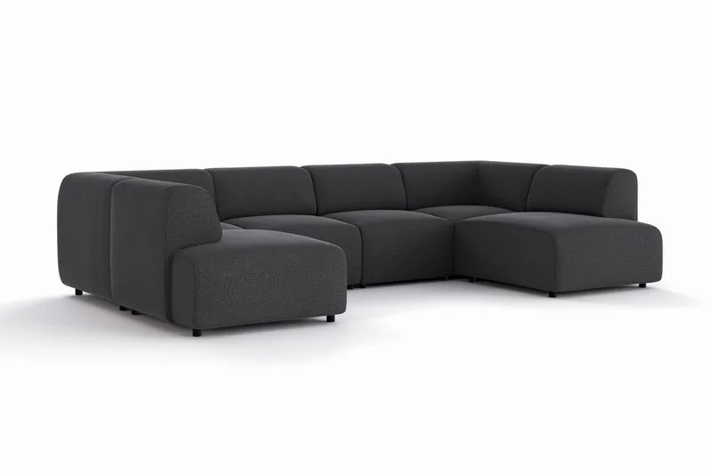 Torvasen 6-seters sofa med dobbeldivan i stoff - Svart - Møbler - Sofaer - U-sofa