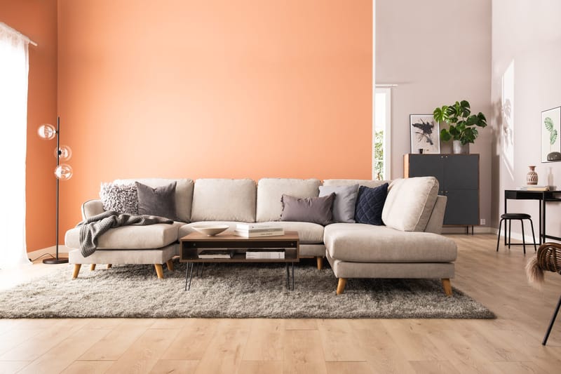 Trend Lyx 4-seters Høyrevendt U-formet Sofa med Divan og Sjeselong i Stoff - Beige - Møbler - Sofaer - U-sofa