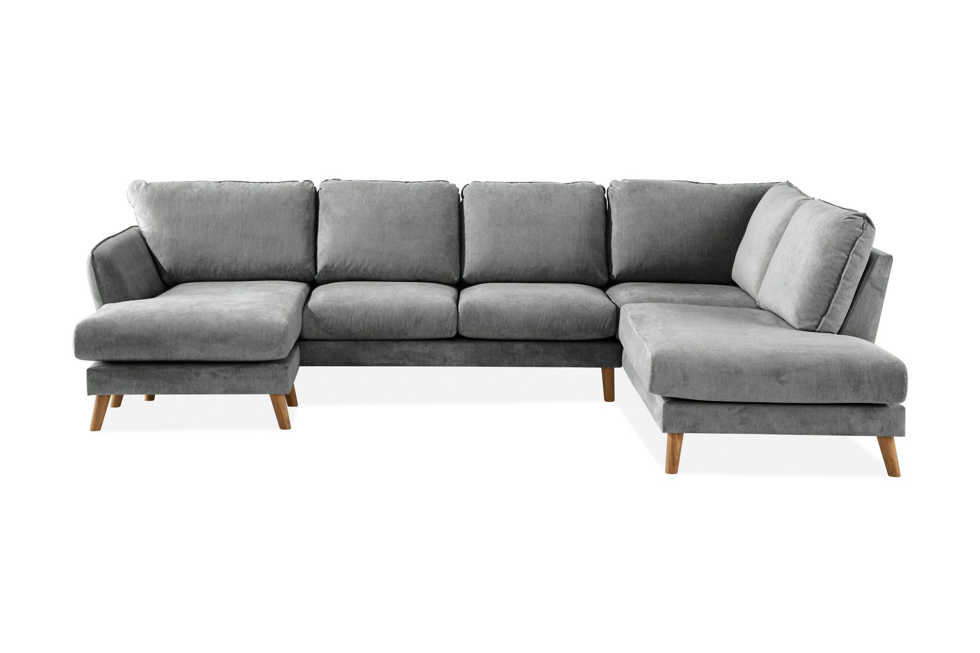 Trend Lyx 4-seters Høyrevendt U-formet Sofa med Divan og Sjeselong i Stoff - Grå