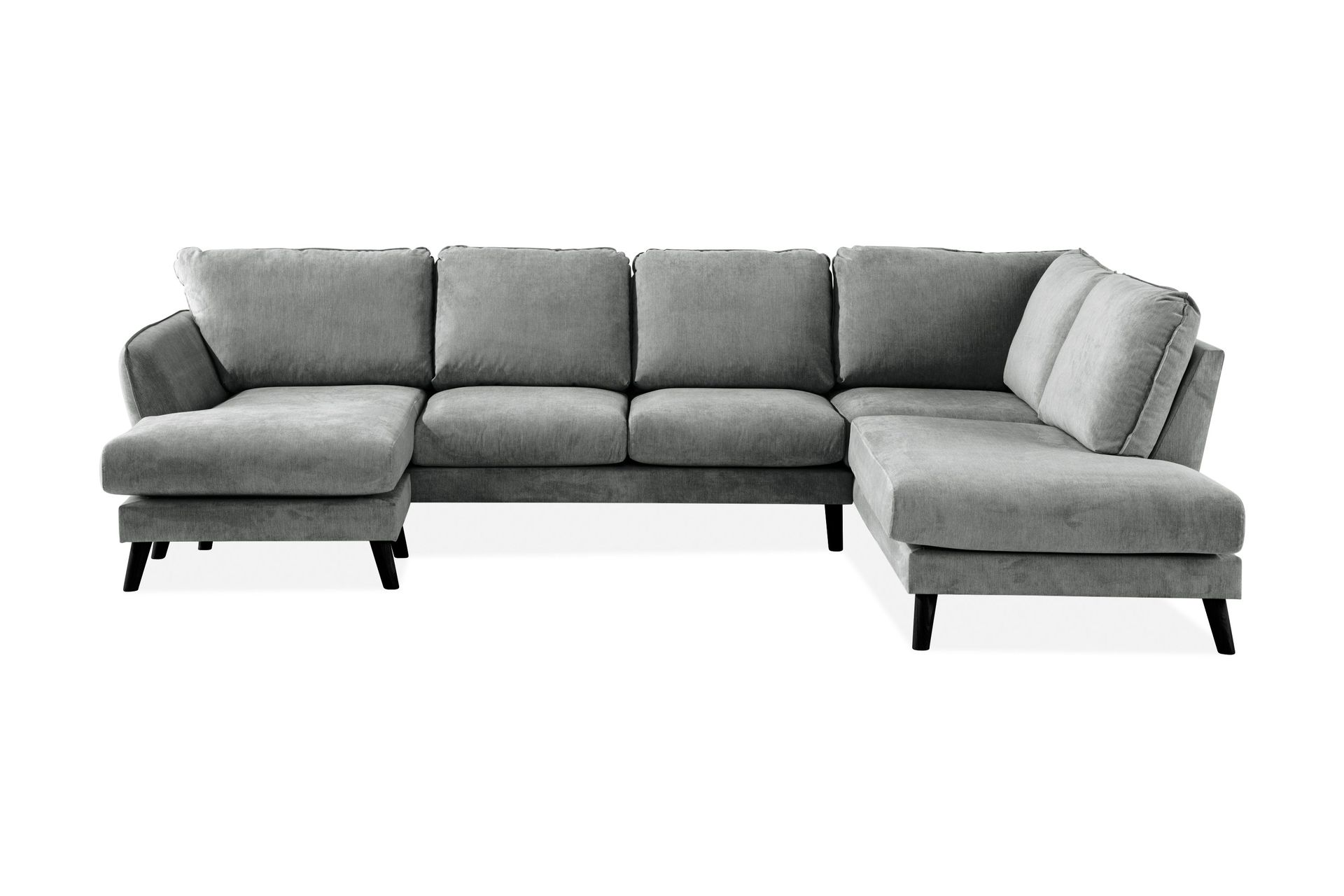 Trend Lyx 4-seters Høyrevendt U-formet Sofa med Divan og Sjeselong i Stoff - Grå