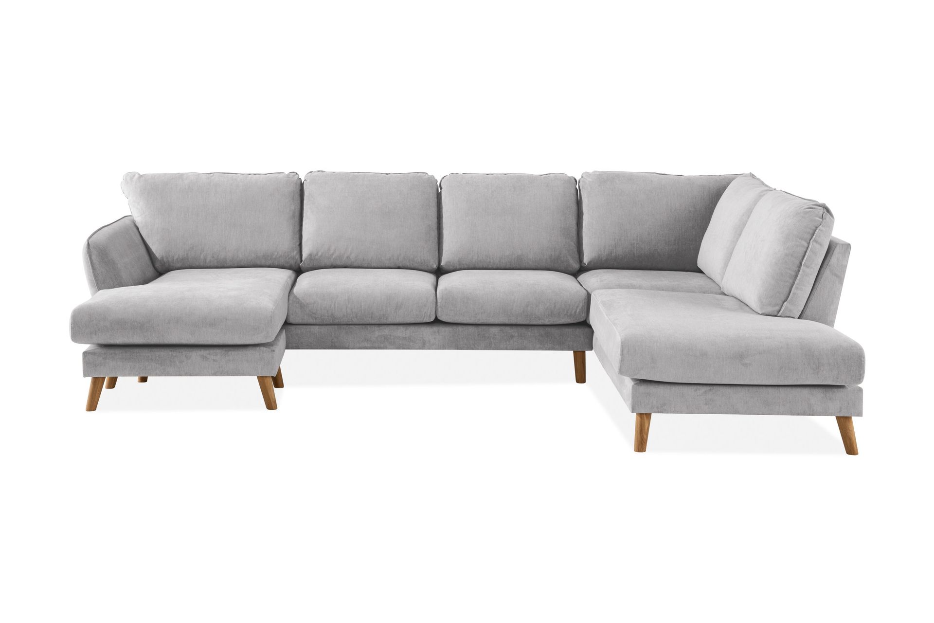Trend Lyx 4-seters Høyrevendt U-formet Sofa med Divan og Sjeselong i Stoff - Lys grå