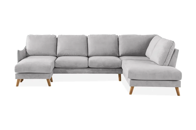 Trend Lyx 4-seters Høyrevendt U-formet Sofa med Divan og Sjeselong i Stoff, Lys grå