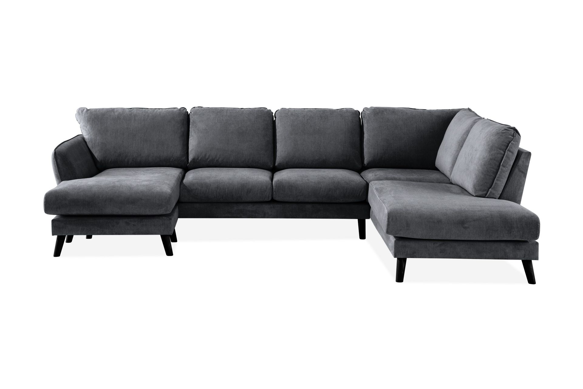 Trend Lyx 4-seters Høyrevendt U-formet Sofa med Divan og Sjeselong i Stoff - Mørk grå