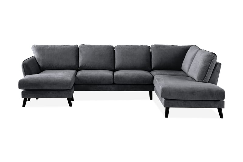 Trend Lyx 4-seters Høyrevendt U-formet Sofa med Divan og Sjeselong i Stoff, Mørk grå