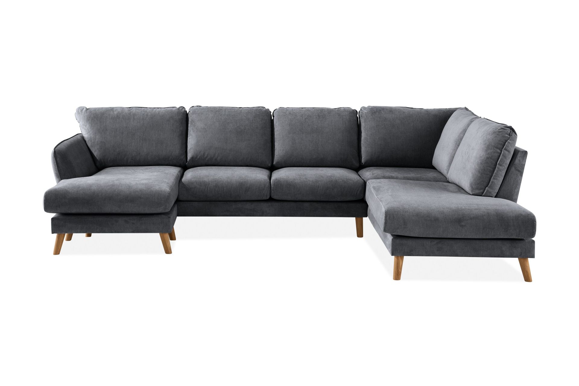 Trend Lyx 4-seters Høyrevendt U-formet Sofa med Divan og Sjeselong i Stoff - Mørk grå