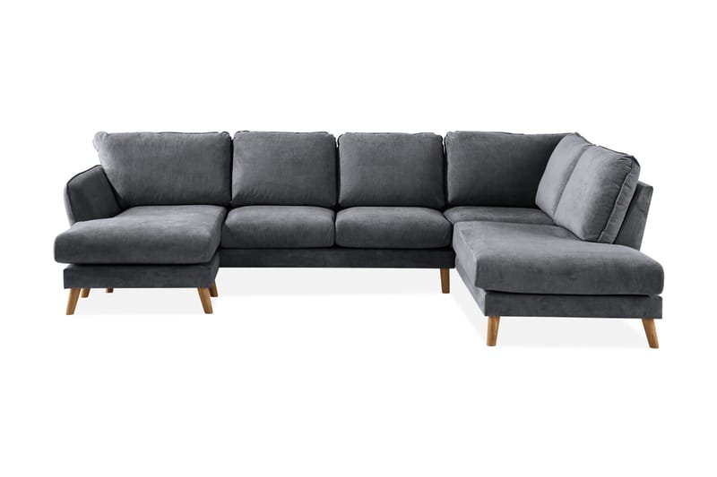 Trend Lyx 4-seters H øyrevendt U-formet Sofa med Divan og Sjeselong i Stoff, Mørk grå