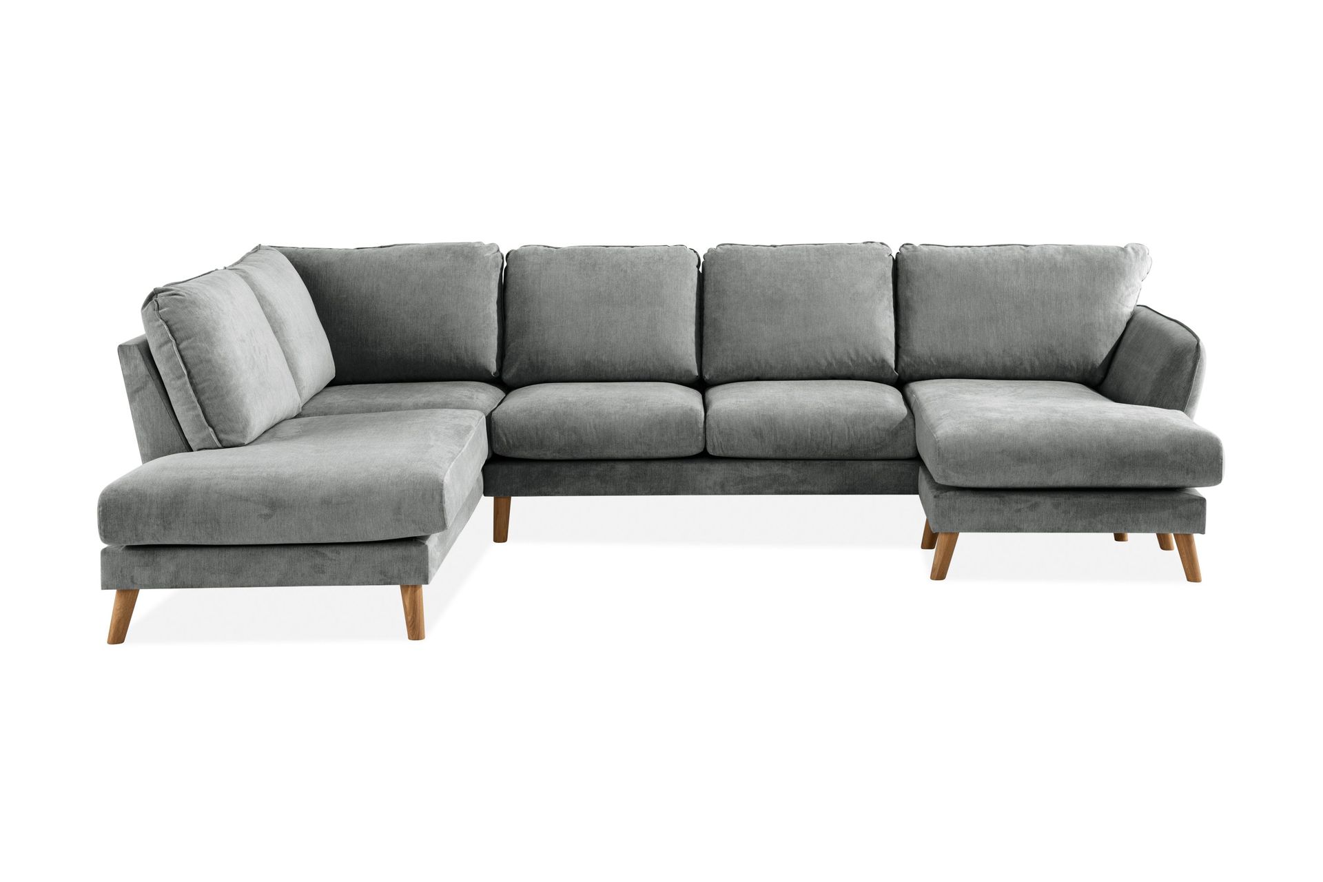 Trend Lyx 4-seters Venstrevendt U-formet Sofa med Divan og Sjeselong i Stoff - Grå