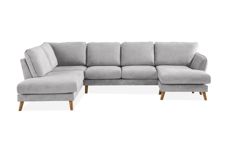 Trend Lyx 4-seters Venstrevendt U-formet Sofa med Divan og Sjeselong i Stoff, Lys grå