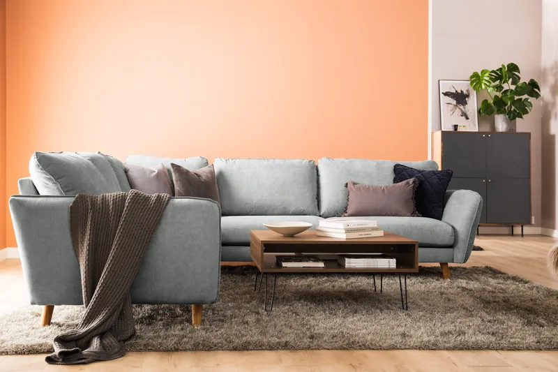 Trend Lyx 6-seter Vendbar L-formet Hjørnesofa i Stoff - Grå - Møbler - Sofaer - Hjørnesofa