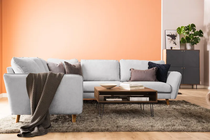 Trend Lyx 6-seters Vendbar L-formet Hjørnesofa i Stoff - Lys grå - Møbler - Sofaer - Hjørnesofa
