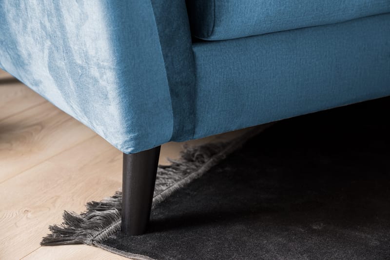 Trend Sofagruppe 3-seters + 2-seters Sofa + Lenestol + Fotskammel i Fløyel - Blå - Møbler - Sofaer - Sofagrupper