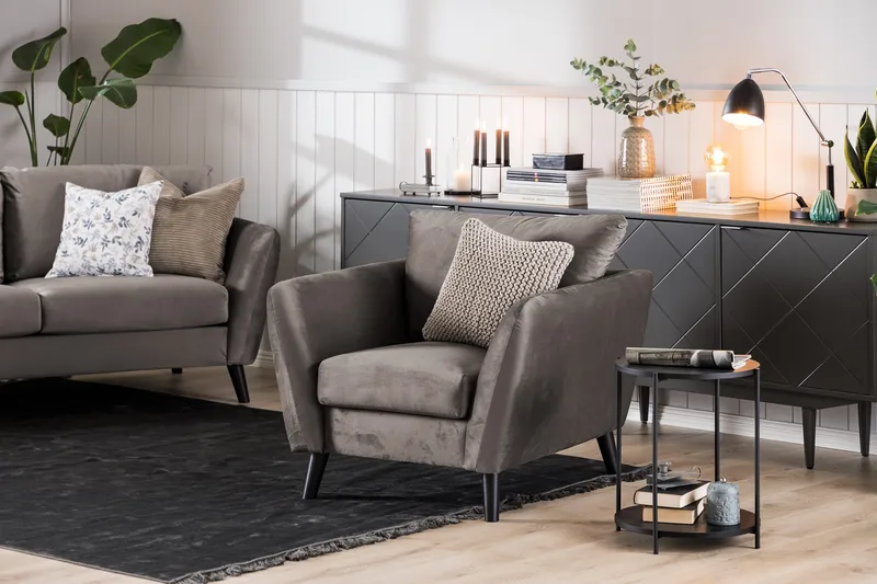 Trend Sofagruppe 3-seters + 2-seters Sofa + Lenestol + Fotskammel i Fløyel - Brun - Møbler - Sofaer - Sofagrupper