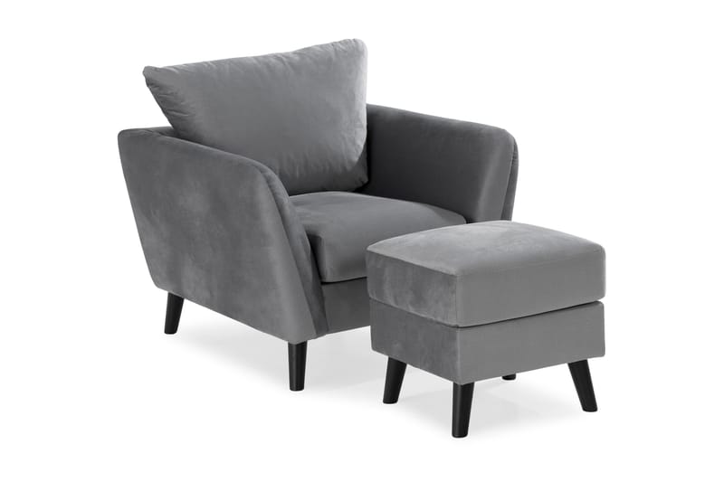 Trend Sofagruppe 3-seters + 2-seters Sofa + Lenestol + Fotskammel i Fløyel - Lysegrå - Møbler - Sofaer - Sofagrupper