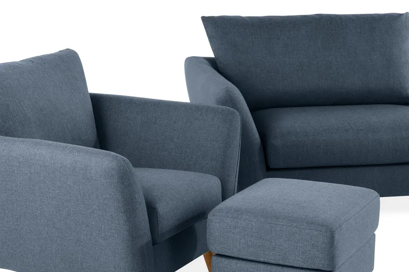 Trend Sofagruppe 3-seters + 2-seters Sofa + Lenestol + Fotskammel i Stoff - Blå - Møbler - Sofaer - Sofagrupper