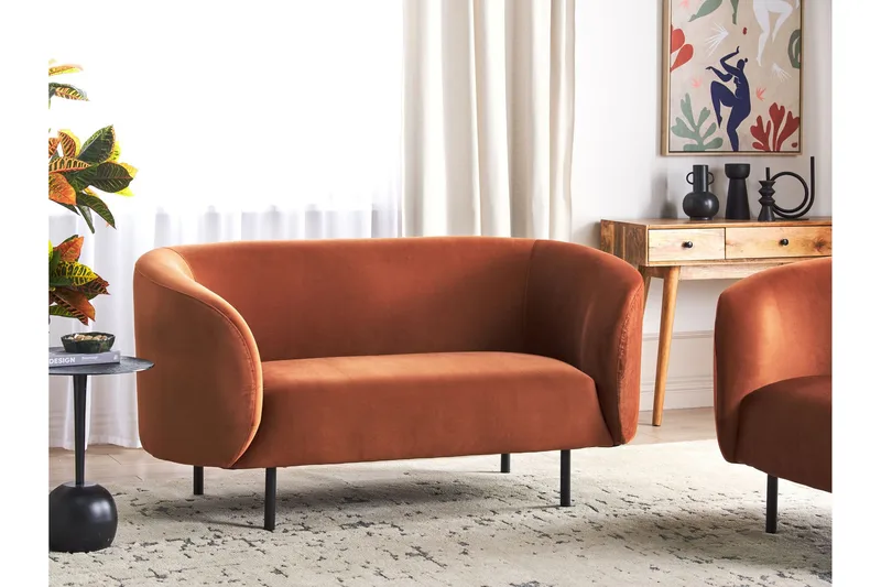 Tuka 2-seters Sofa i Fløyel med Metallben - Oransje|Svart - Møbler - Sofaer - Fløyel sofaer