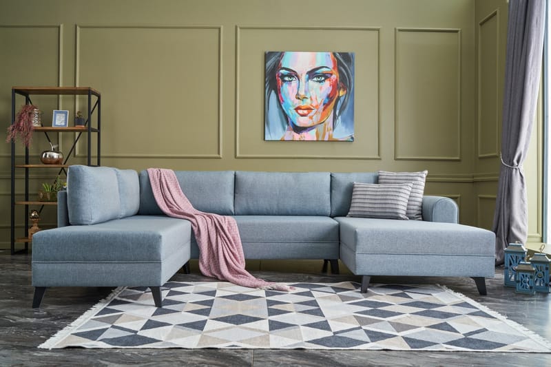 Belena U-sofa med Sjeselong Venstre - Blå/Svart - Møbler - Sofaer - U-sofa