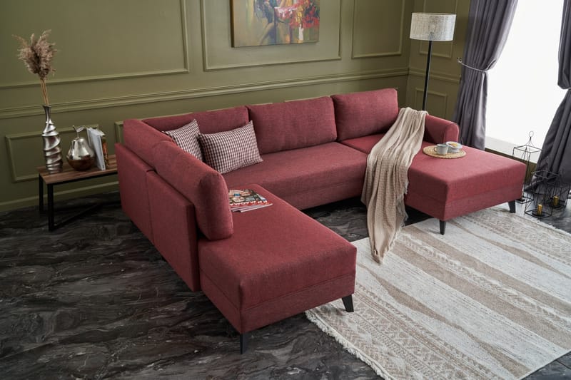Belena U-sofa med Sjeselong Venstre - Rød/Svart - Møbler - Sofaer - U-sofa