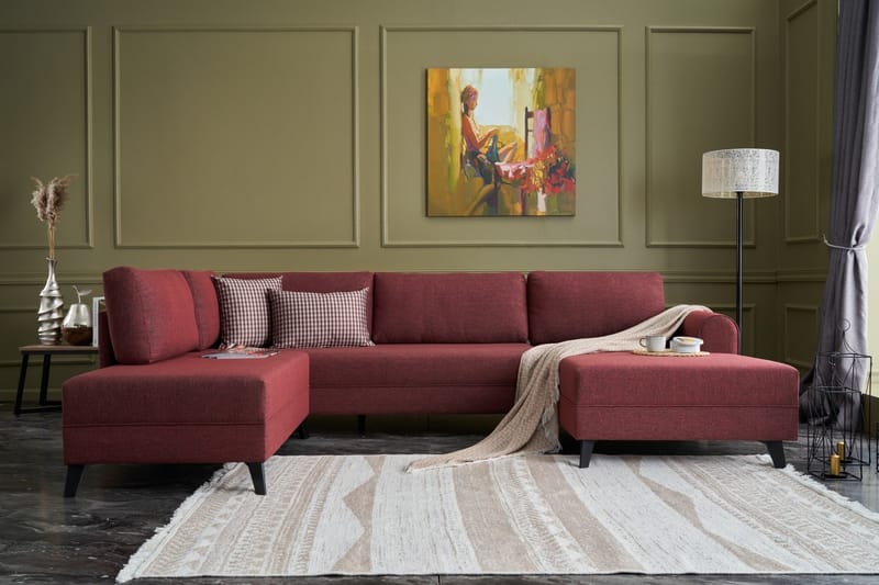 Belena U-sofa med Sjeselong Venstre - Rød/Svart - Møbler - Sofaer - U-sofa