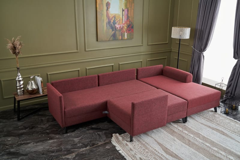 Belena U-sofa med Sjeselong Venstre - Rød/Svart - Møbler - Sofaer - U-sofa