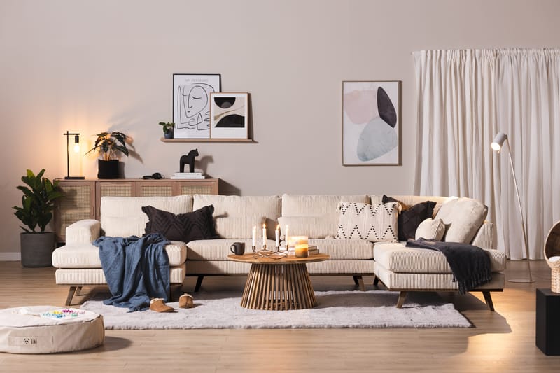 Copenhagen 5-seters Høyrevendt U-formet Large Sofa med Divan og Sjeselong i Manchester - Beige - Møbler - Sofaer - U-sofa