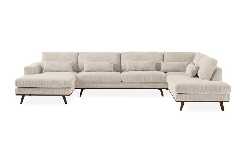 Copenhagen 5-seters Høyrevendt U-formet Large Sofa med Divan og Sjeselong i Manchester - Beige - Møbler - Sofaer - U-sofa