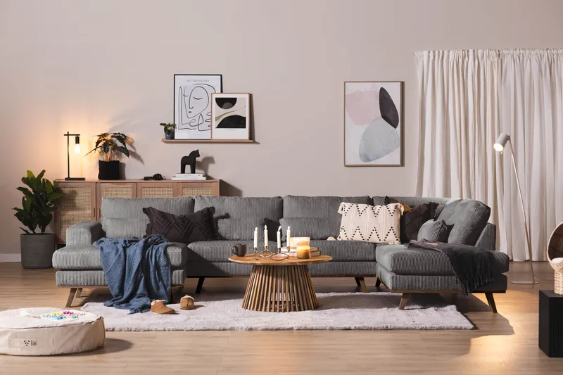 Copenhagen 5-seters Høyrevendt U-formet Large Sofa med Divan og Sjeselong i Manchester - Mørk grå - Møbler - Sofaer - U-sofa