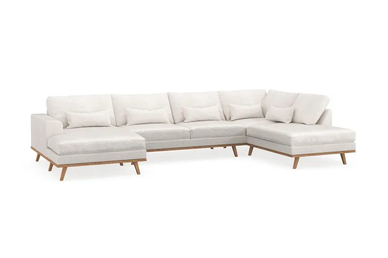 Copenhagen 5-seters Høyrevendt U-formet Sofa med Divan og Sjeselong i Bouclé - Hvit - Møbler - Sofaer - U-sofa