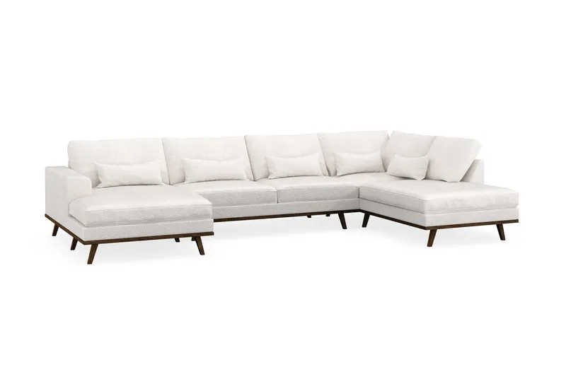 Copenhagen 5-seters Høyrevendt U-formet Sofa med Divan og Sjeselong i Bouclé - Hvit - Møbler - Sofaer - U-sofa