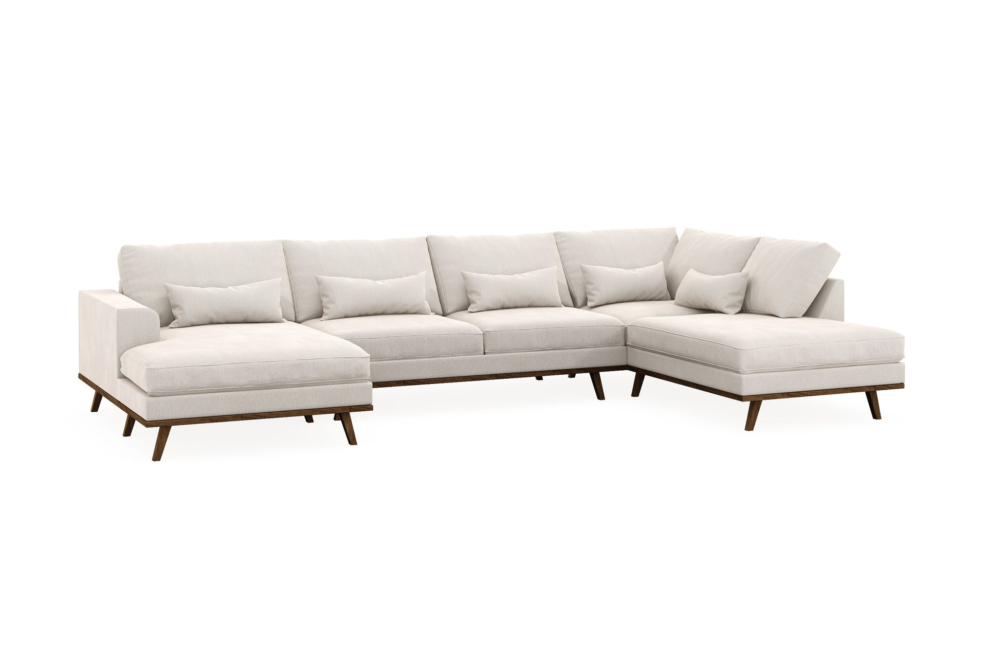 Copenhagen 5-seters Høyrevendt U-formet Sofa med Divan og Sjeselong i Fløyel - Kremhvit - Møbler - Sofaer - U-sofa