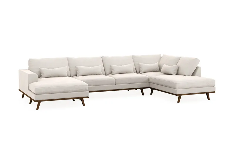 Copenhagen 5-seters Høyrevendt U-formet Sofa med Divan og Sjeselong i Fløyel - Kremhvit - Møbler - Sofaer - U-sofa