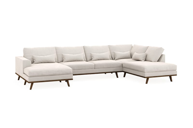Copenhagen 5-seters Høyrevendt U-formet Sofa med Divan og Sjeselong i Fløyel - Kremhvit - Møbler - Sofaer - U-sofa