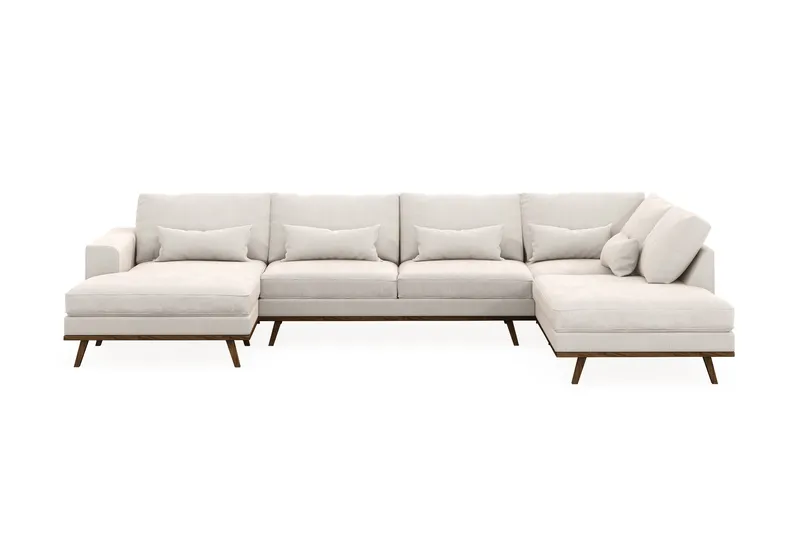 Copenhagen 5-seters Høyrevendt U-formet Sofa med Divan og Sjeselong i Fløyel - Kremhvit - Møbler - Sofaer - U-sofa