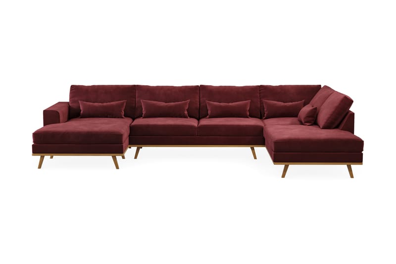Copenhagen 5-seters Høyrevendt U-formet Sofa med Divan og Sjeselong i Fløyel - Lilla - Møbler - Sofaer - U-sofa