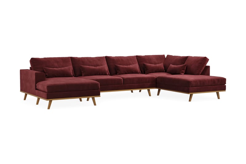Copenhagen 5-seters Høyrevendt U-formet Sofa med Divan og Sjeselong i Fløyel - Lilla - Møbler - Sofaer - U-sofa