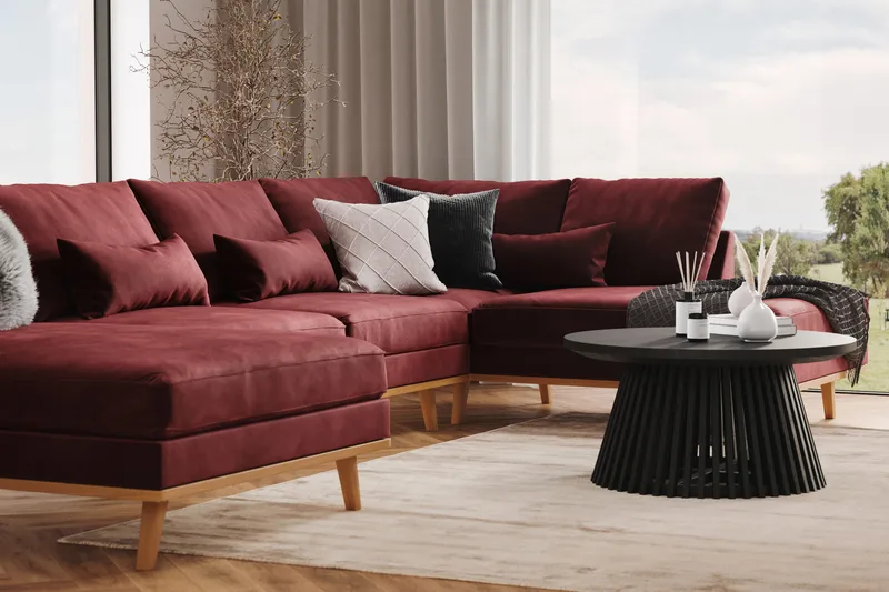 Copenhagen 5-seters Høyrevendt U-formet Sofa med Divan og Sjeselong i Fløyel - Lilla - Møbler - Sofaer - U-sofa