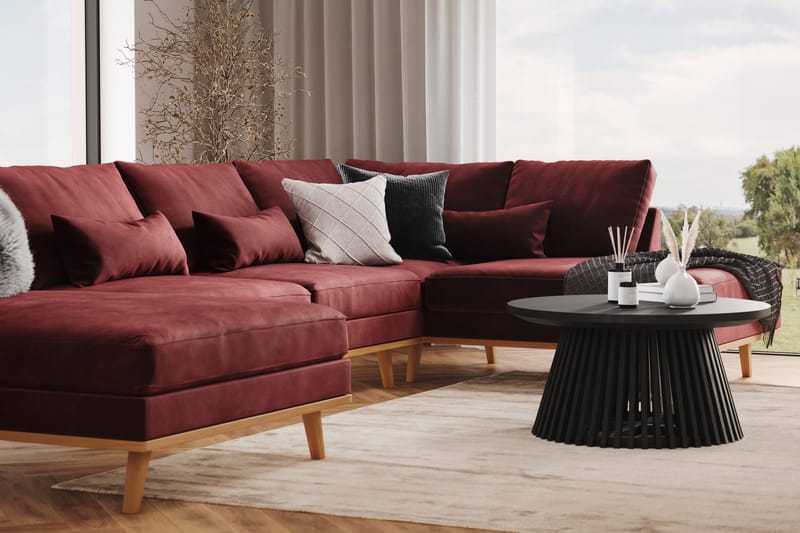 Copenhagen 5-seters Høyrevendt U-formet Sofa med Divan og Sjeselong i Fløyel - Lilla - Møbler - Sofaer - U-sofa