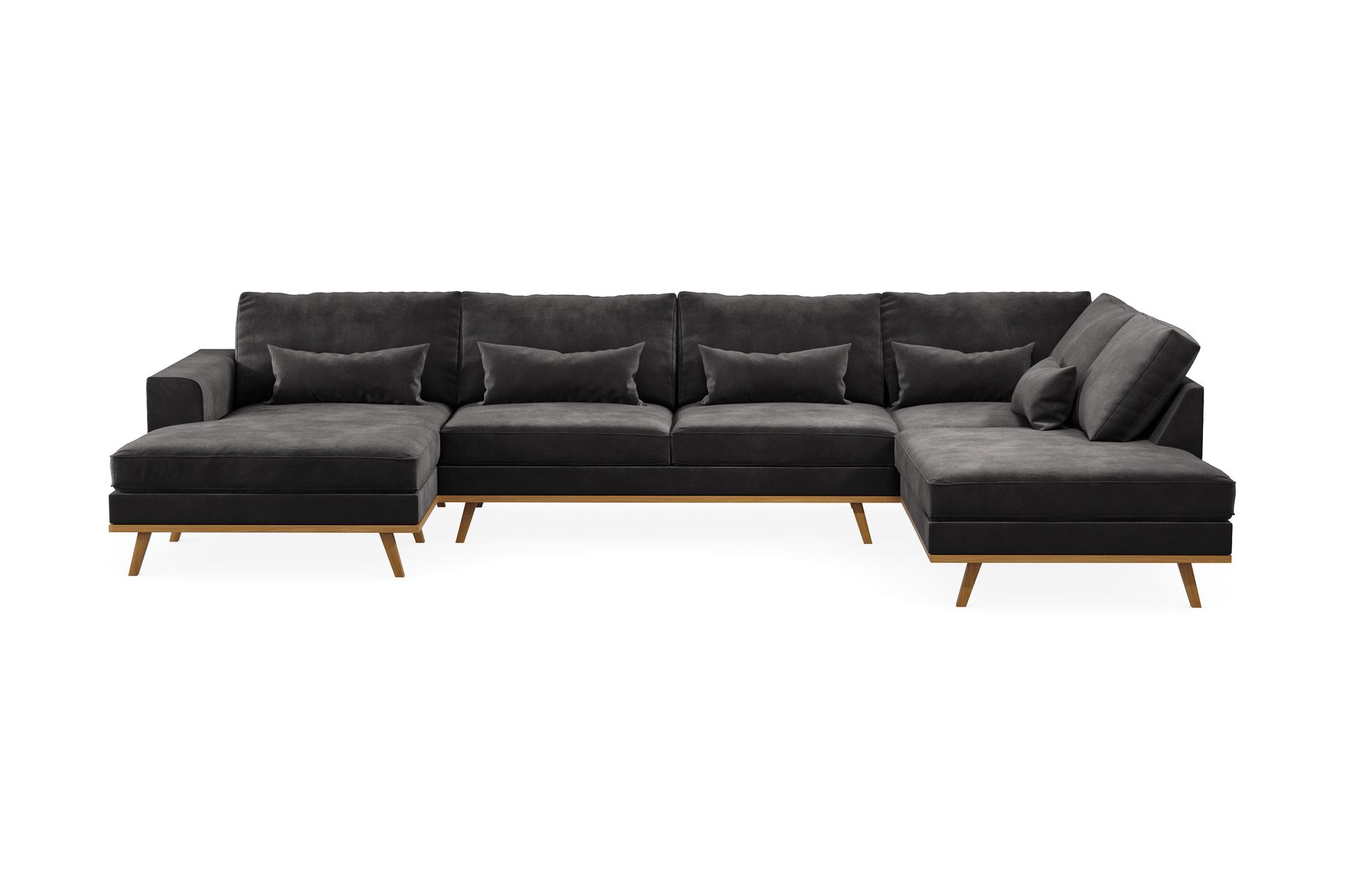 Copenhagen 5-seters Høyrevendt U-formet Sofa med Divan og Sjeselong i Fløyel - Mørk grå - Møbler - Sofaer - U-sofa