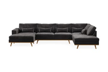 Copenhagen 5-seters Høyrevendt U-formet Sofa med Divan og Sjeselong i Fløyel - Mørk grå - Møbler - Sofaer - U-sofa