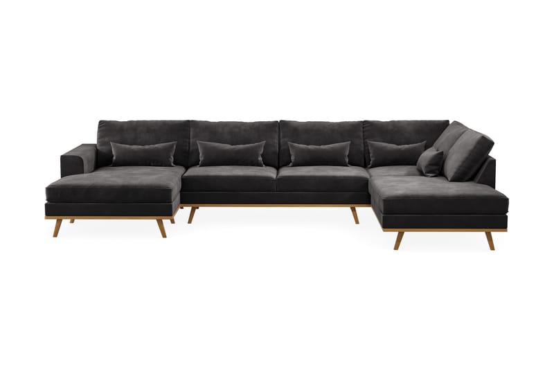 Copenhagen 5-seters Høyrevendt U-formet Sofa med Divan og Sjeselong i Fløyel - Mørk grå - Møbler - Sofaer - U-sofa