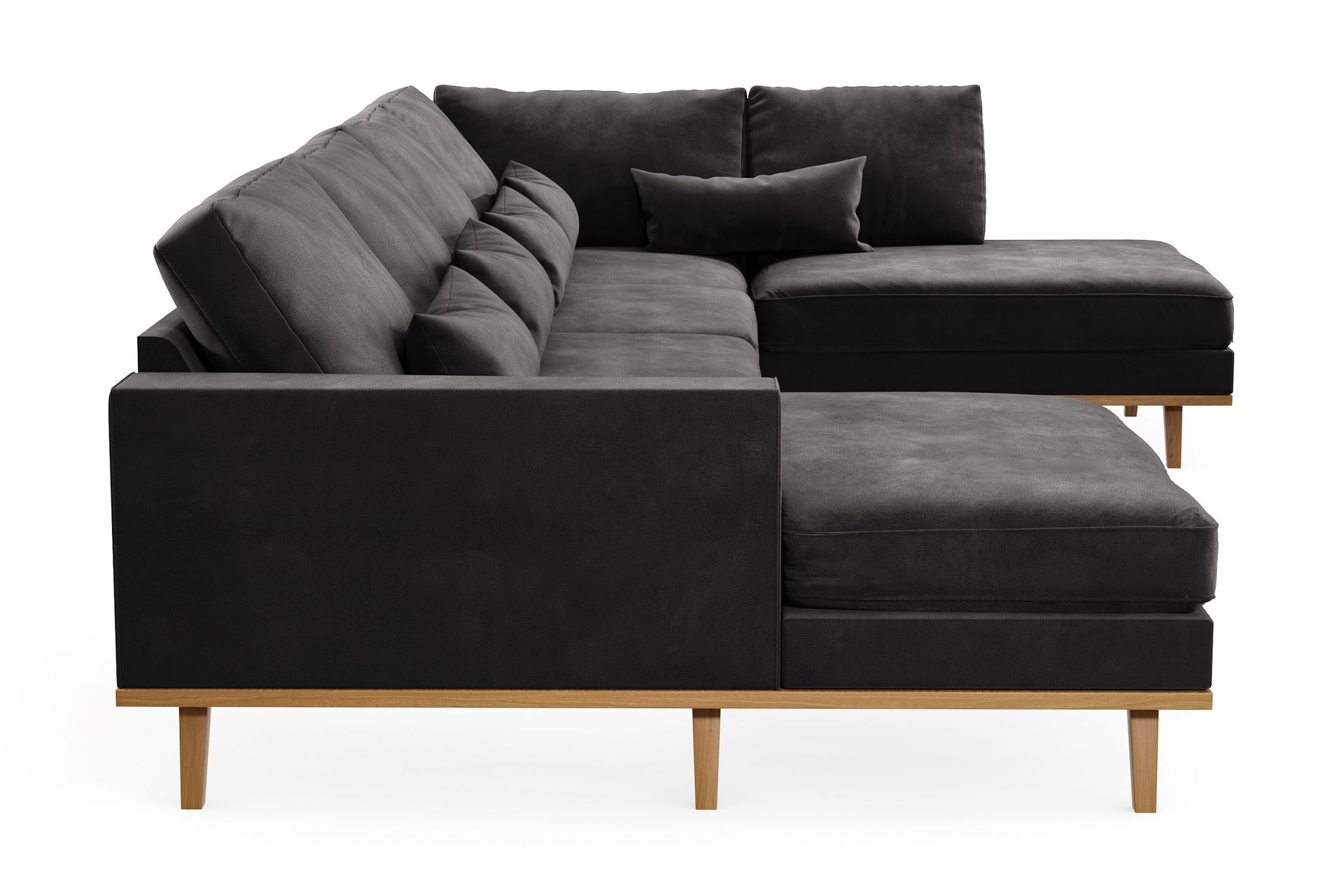 Copenhagen 5-seters Høyrevendt U-formet Sofa med Divan og Sjeselong i Fløyel - Mørk grå - Møbler - Sofaer - U-sofa