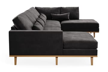 Copenhagen 5-seters Høyrevendt U-formet Sofa med Divan og Sjeselong i Fløyel - Mørk grå - Møbler - Sofaer - U-sofa